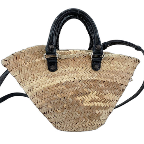 BALENCIAGA Lucagol 2-Way Basket Bag Handbag Raffia beige WS32391