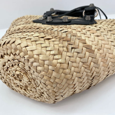 BALENCIAGA Lucagol 2-Way Basket Bag Handbag Raffia beige WS32391