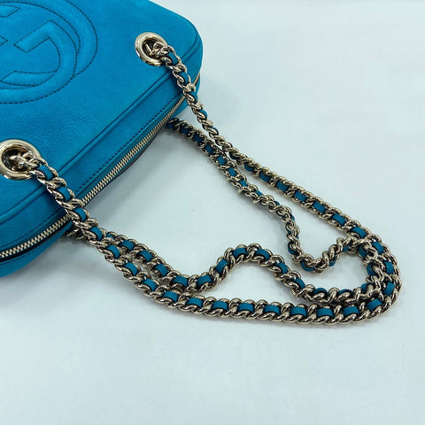 GUCCI Soho Shoulder Bag leather blue WS32407