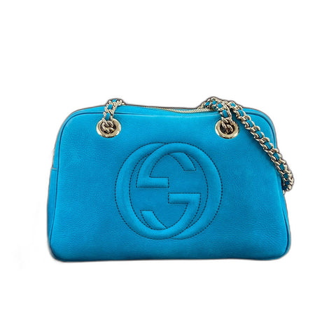 GUCCI Soho Shoulder Bag leather blue WS32407