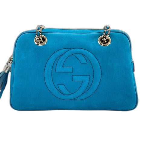 GUCCI Soho Shoulder Bag leather blue WS32407