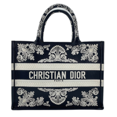Christian Dior Book Tote, Medium, Embroidered Tote Bag leather black WS32419