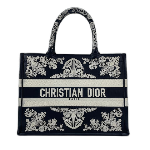 Christian Dior Book Tote, Medium, Embroidered Tote Bag leather black WS32419