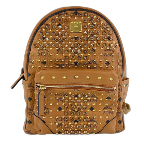 MCM Vitos Monogram Coated Canvas with Swarovski Crystals Backpack  Daypack leather beige WS32438
