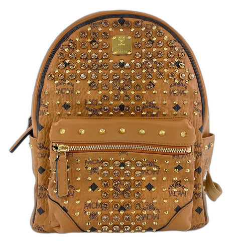 MCM Vitos Monogram Coated Canvas with Swarovski Crystals Backpack  Daypack leather beige WS32438