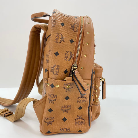 MCM Vitos Monogram Coated Canvas with Swarovski Crystals Backpack  Daypack leather beige WS32438