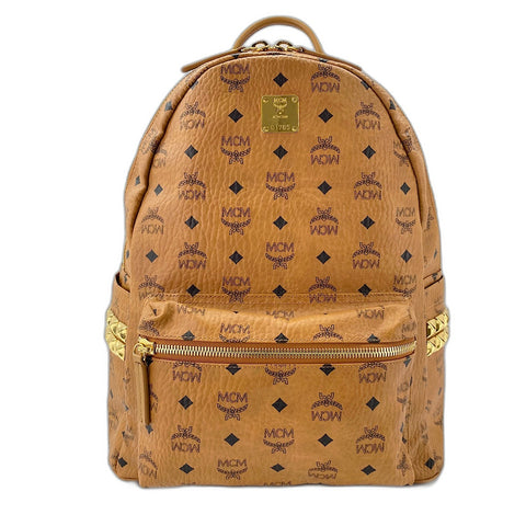 MCM Stark Medium Studs Backpack  Daypack Brown WS32439