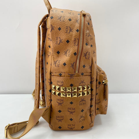 MCM Stark Medium Studs Backpack  Daypack Brown WS32439