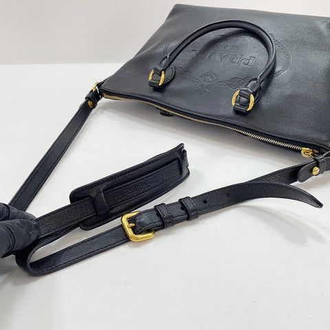 PRADA 2-way, logo embossed Handbag leather black WS32444