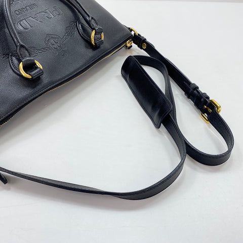 PRADA 2-way, logo embossed Handbag leather black WS32444