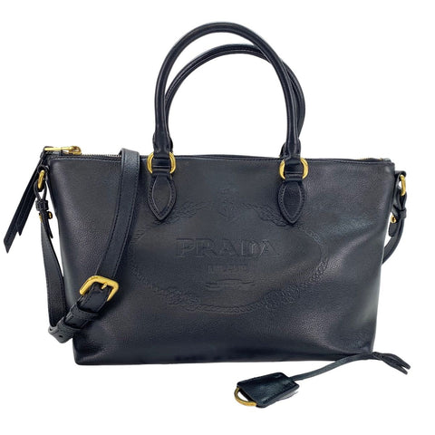 PRADA 2-way, logo embossed Handbag leather black WS32444