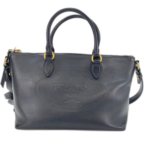 PRADA 2-way, logo embossed Handbag leather black WS32444