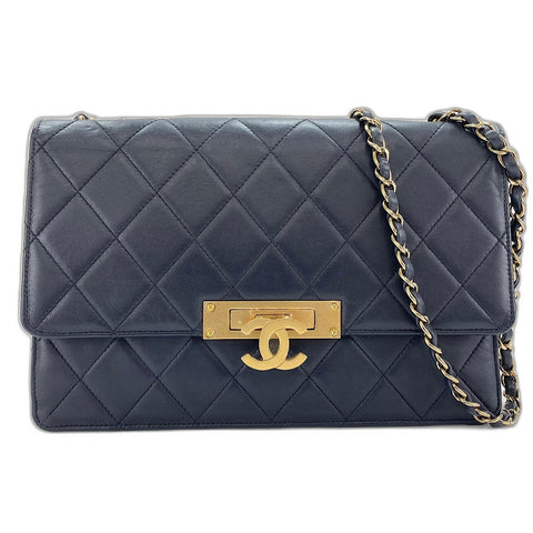 CHANEL Matelassé 28 Shoulder Bag lambskin Navy WS32447