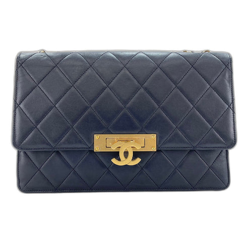 CHANEL Matelassé 28 Shoulder Bag lambskin Navy WS32447