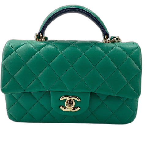 CHANEL Mini matrasse Handbag lambskin green WS32460