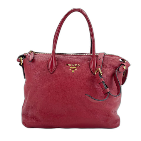PRADA Vitello Daino 2WAY Handbag Red WS32466