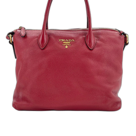 PRADA Vitello Daino 2WAY Handbag Red WS32466