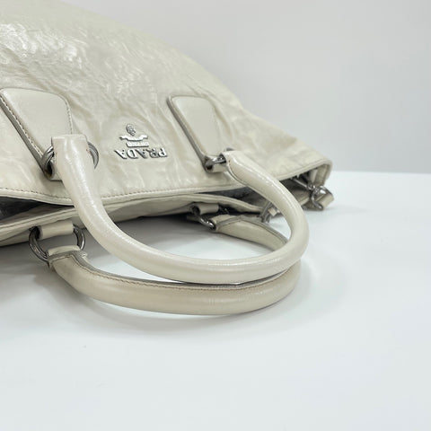 PRADA 2WAY Tote Bag leather white WS32467