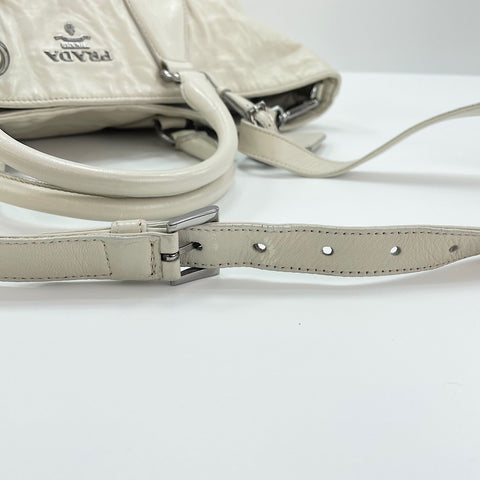 PRADA 2WAY Tote Bag leather white WS32467