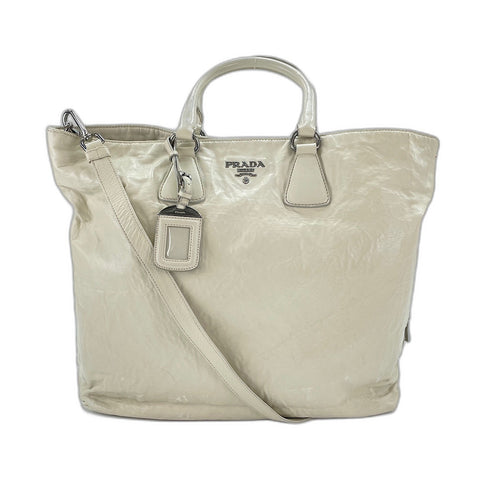 PRADA 2WAY Tote Bag leather white WS32467