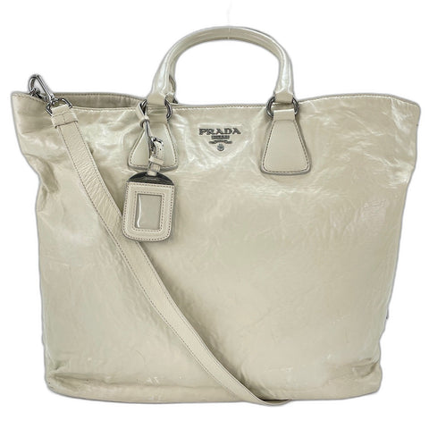 PRADA 2WAY Tote Bag leather white WS32467