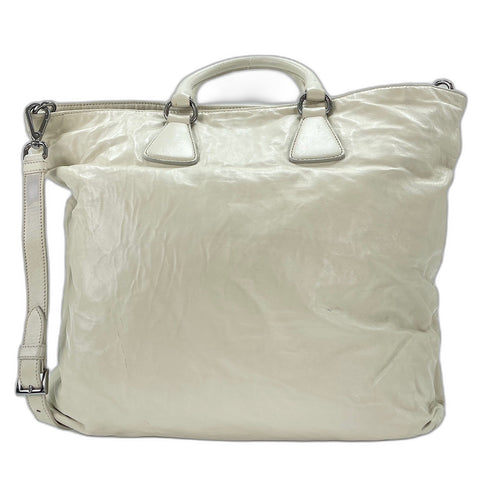 PRADA 2WAY Tote Bag leather white WS32467