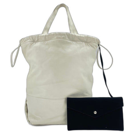 YVES SAINT LAURENT Drawstring Tote Bag leather white WS32482