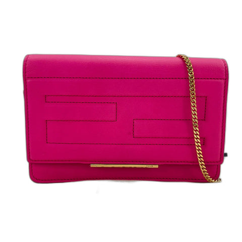 FENDI FF Logo Chain Wallet (2-Way) Shoulder Bag leather pink WS32485