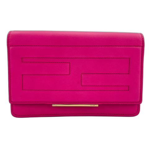 FENDI FF Logo Chain Wallet (2-Way) Shoulder Bag leather pink WS32485