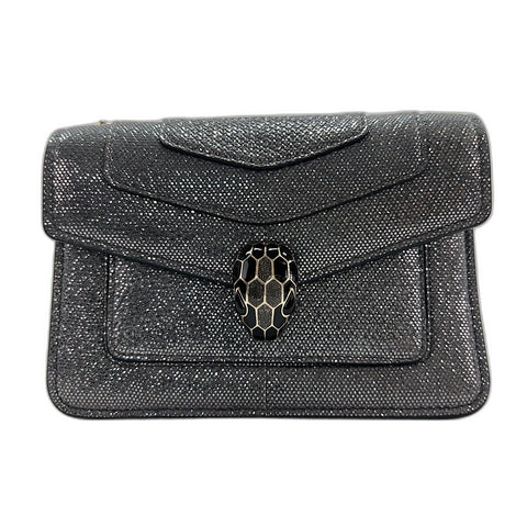 BVLGARI Serpenti Forever Snake Head Shoulder Bag Silver WS32486