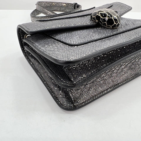 BVLGARI Serpenti Forever Snake Head Shoulder Bag Silver WS32486
