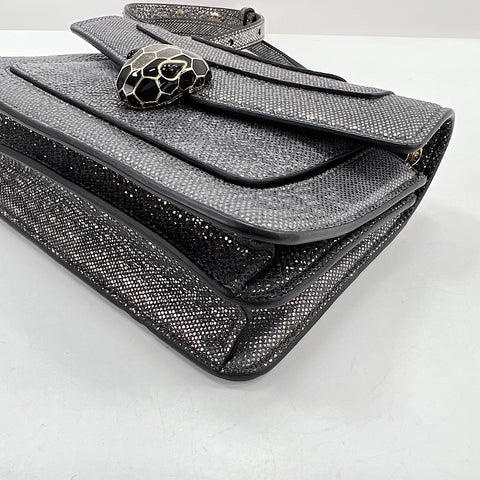 BVLGARI Serpenti Forever Snake Head Shoulder Bag Silver WS32486
