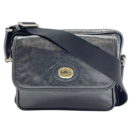 GUCCI Interlocking G Shoulder Bag leather black WS32487