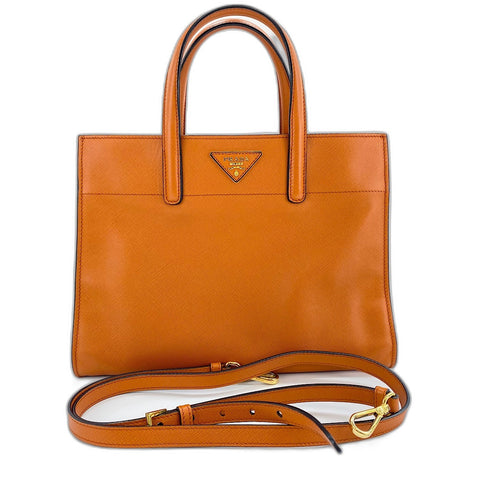 PRADA 2WAY Handbag leather Orange WS32515