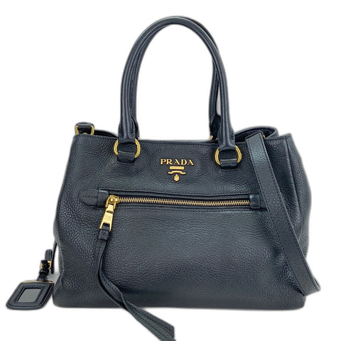 PRADA 2WAY Handbag leather black WS32516