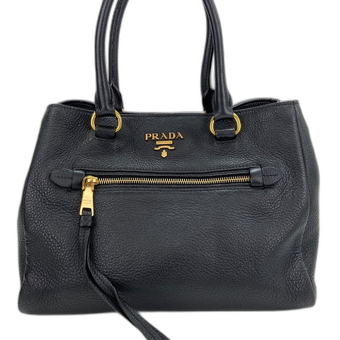 PRADA 2WAY Handbag leather black WS32516