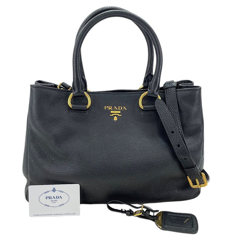 PRADA 2WAY Handbag leather black WS32517