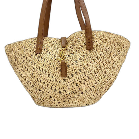YVES SAINT LAURENT Panniers Tote Bag Raffia Brown WS32532