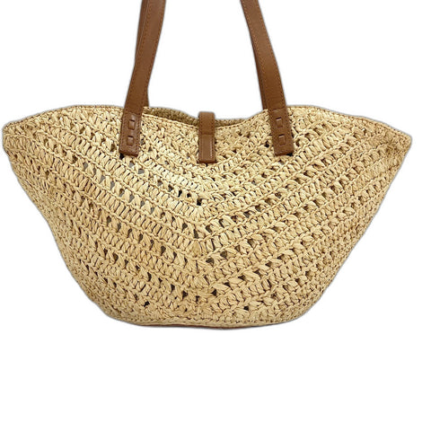 YVES SAINT LAURENT Panniers Tote Bag Raffia Brown WS32532