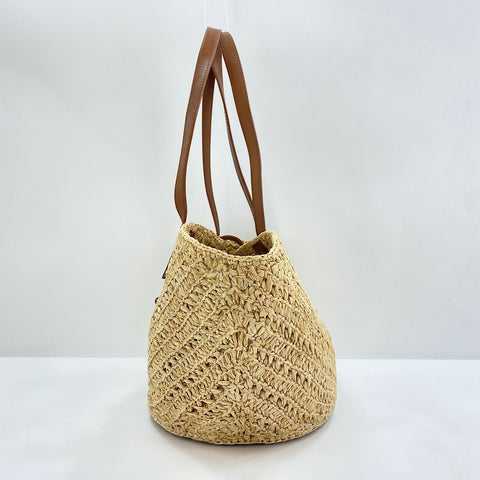 YVES SAINT LAURENT Panniers Tote Bag Raffia Brown WS32532