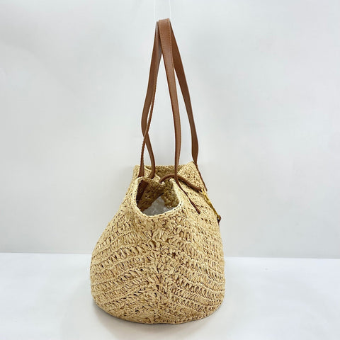 YVES SAINT LAURENT Panniers Tote Bag Raffia Brown WS32532