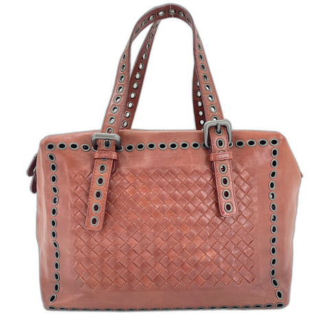BOTTEGAVENETA punching studs Handbag leather wine-red WS32567