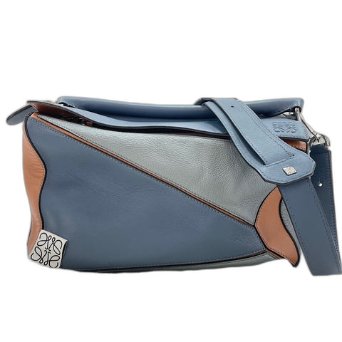LOEWE Puzzle Bag Medium 2WAY Handbag leather blue WS32570