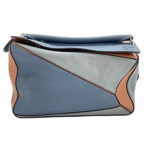 LOEWE Puzzle Bag Medium 2WAY Handbag leather blue WS32570