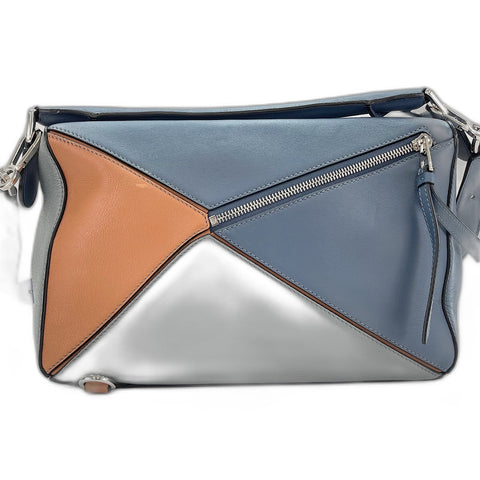 LOEWE Puzzle Bag Medium 2WAY Handbag leather blue WS32570