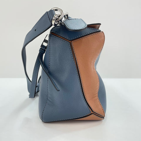 LOEWE Puzzle Bag Medium 2WAY Handbag leather blue WS32570