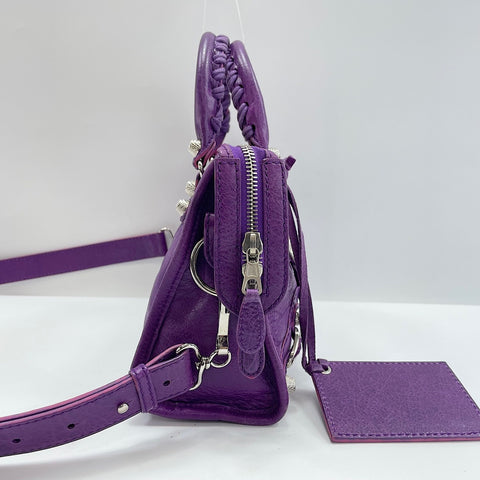BALENCIAGA Giant Mini City 2WAY Handbag leather purple WS32578