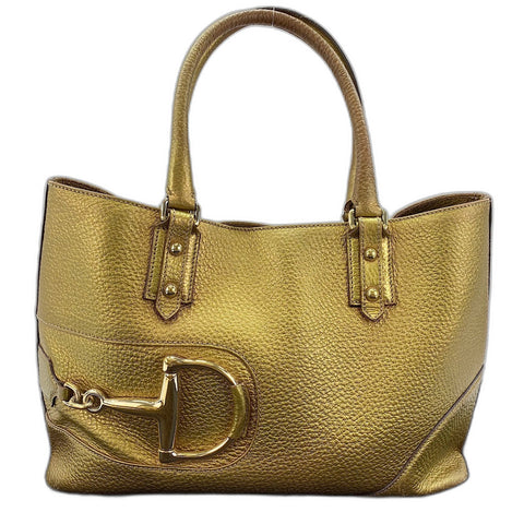 GUCCI Horsebit Handbag leather gold WS32598