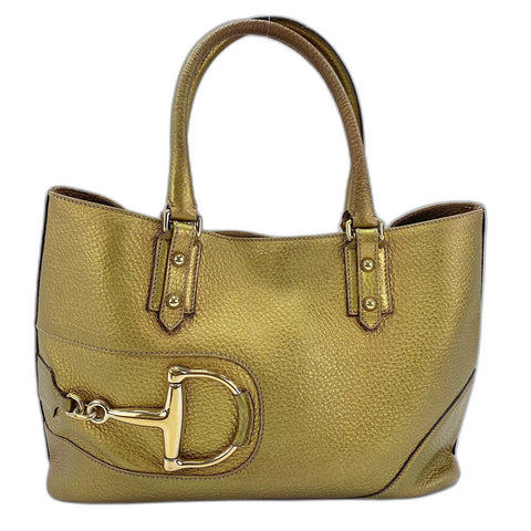 GUCCI Horsebit Handbag leather gold WS32598