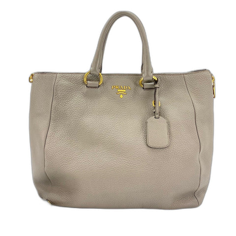 PRADA Vittello Dino 2WAY Tote Bag leather beige WS32616